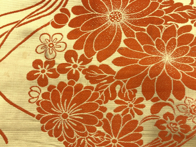 JAPANESE KIMONO / ANTIQUE NAGOYA OBI / WOVEN FLOWERS